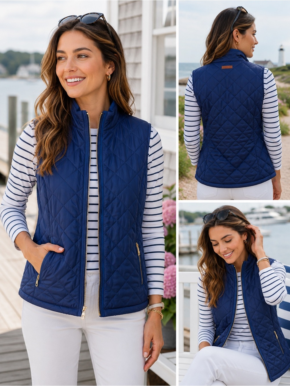 NWT Southern Tide Cobie Quilted Puffer Vest Blue Night XS Lightweight Zip Front
